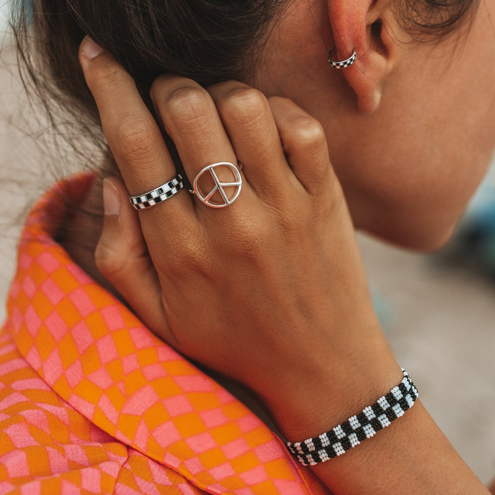 Woven Seed Bead Bracelet - Checkerboard Black