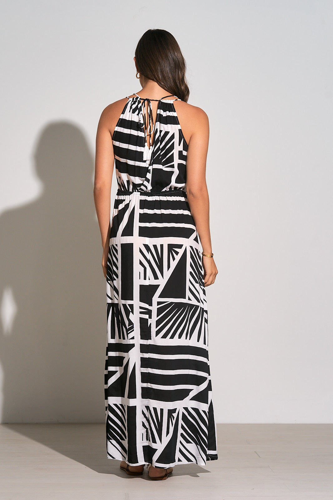 V-Neck Tie Back Maxi Dress - Black Barbado