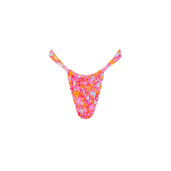 Ruched Thong Bottom - Raspberry Rose