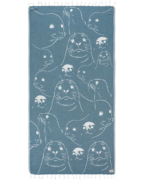 Turkish Towel - Cali Seals (Deep Ocean)