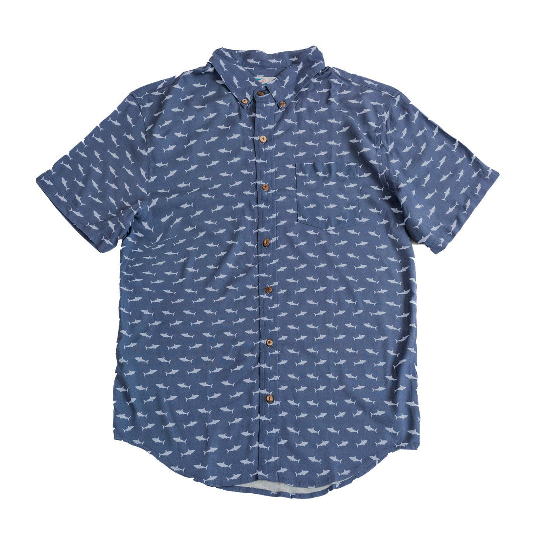 Rayon Stretch Short Sleeve Button-Down Shirt - Shark Attack