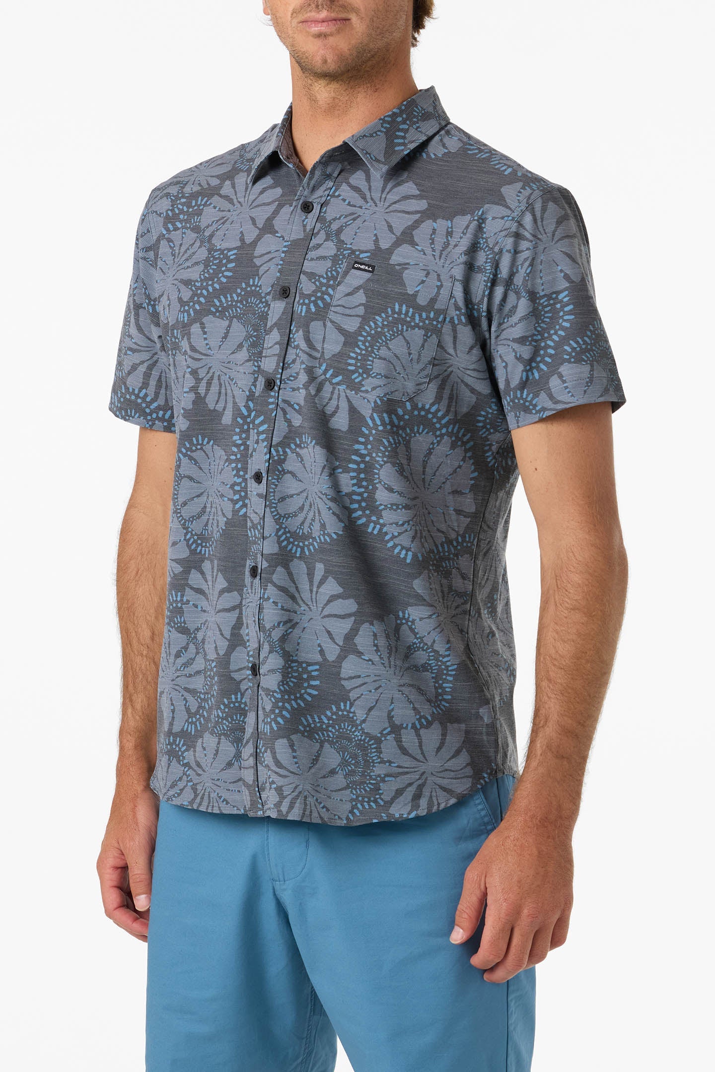 UPF Slub Standard Short Sleeve Button-Down Shirt - Black 2