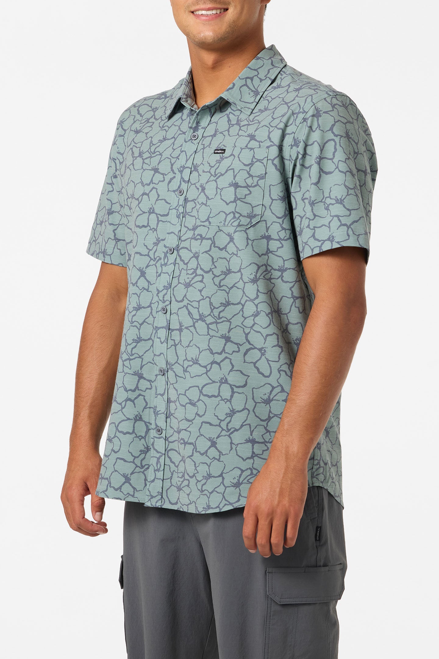 UPF Slub Relaxed Short Sleeve Button-Down Shirt - Dark Shadow
