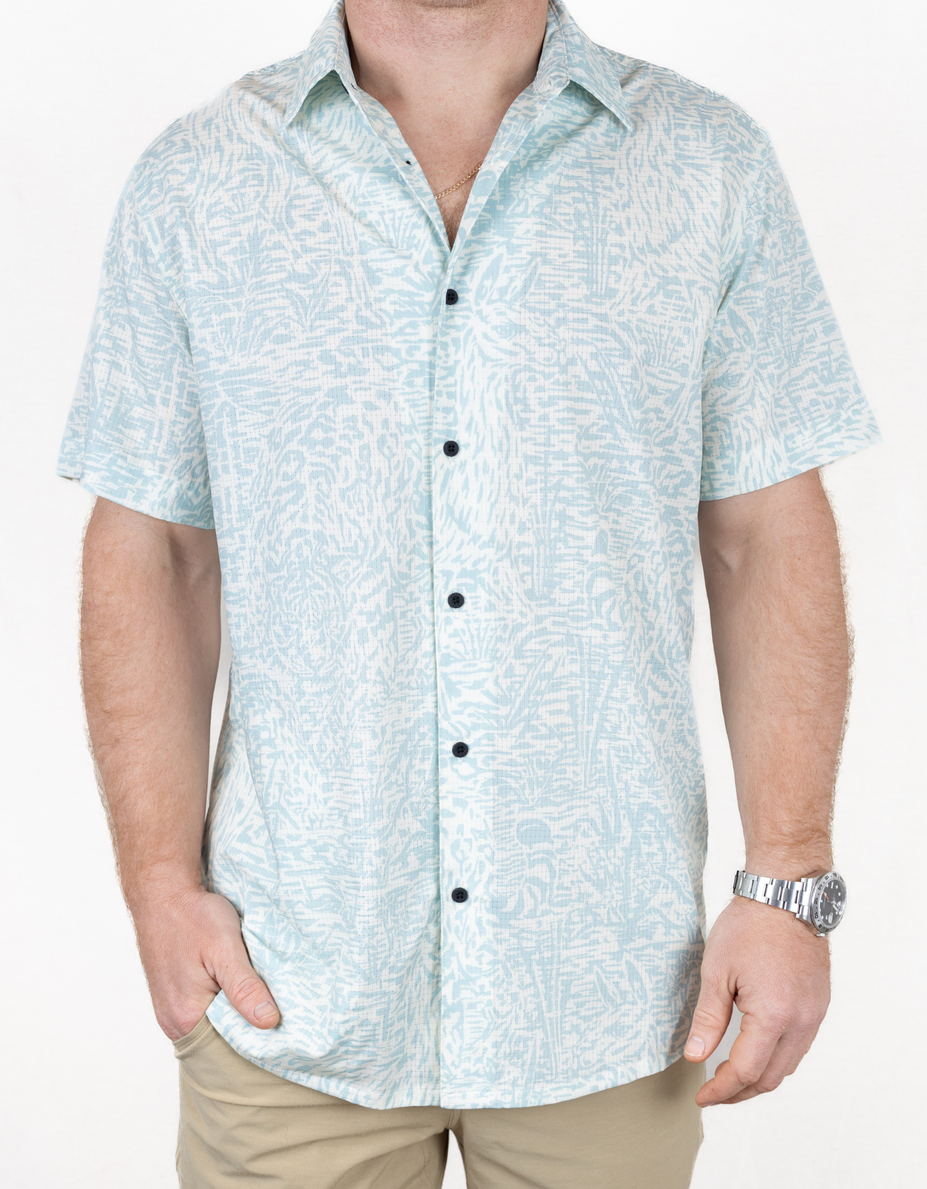 Mojave Short Sleeve Button-Down Shirt - Hidden Llama (Green)