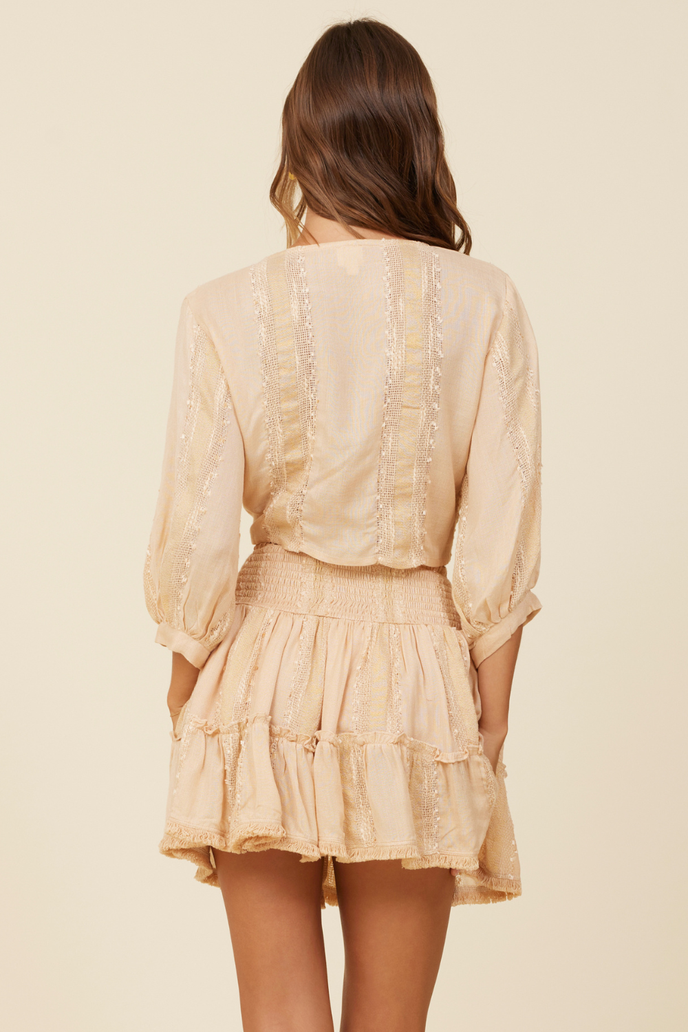 Textured Tie Front Top - Cream Blush