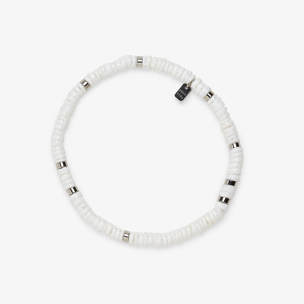 Stretch Anklet - Puka Shell Stretch - Silver
