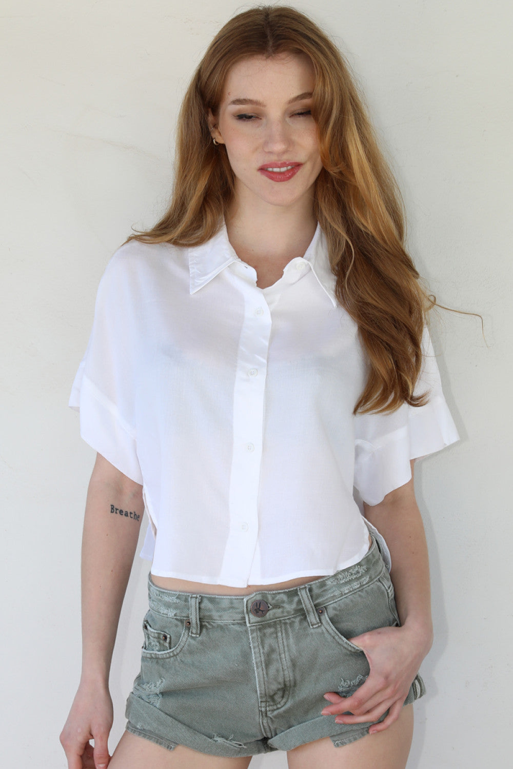 womens white dress shirt short sleeve Womens Button Down Shirts Short Sleeve Business Collared Work Office Formal Button Up Blouse Shirt,White