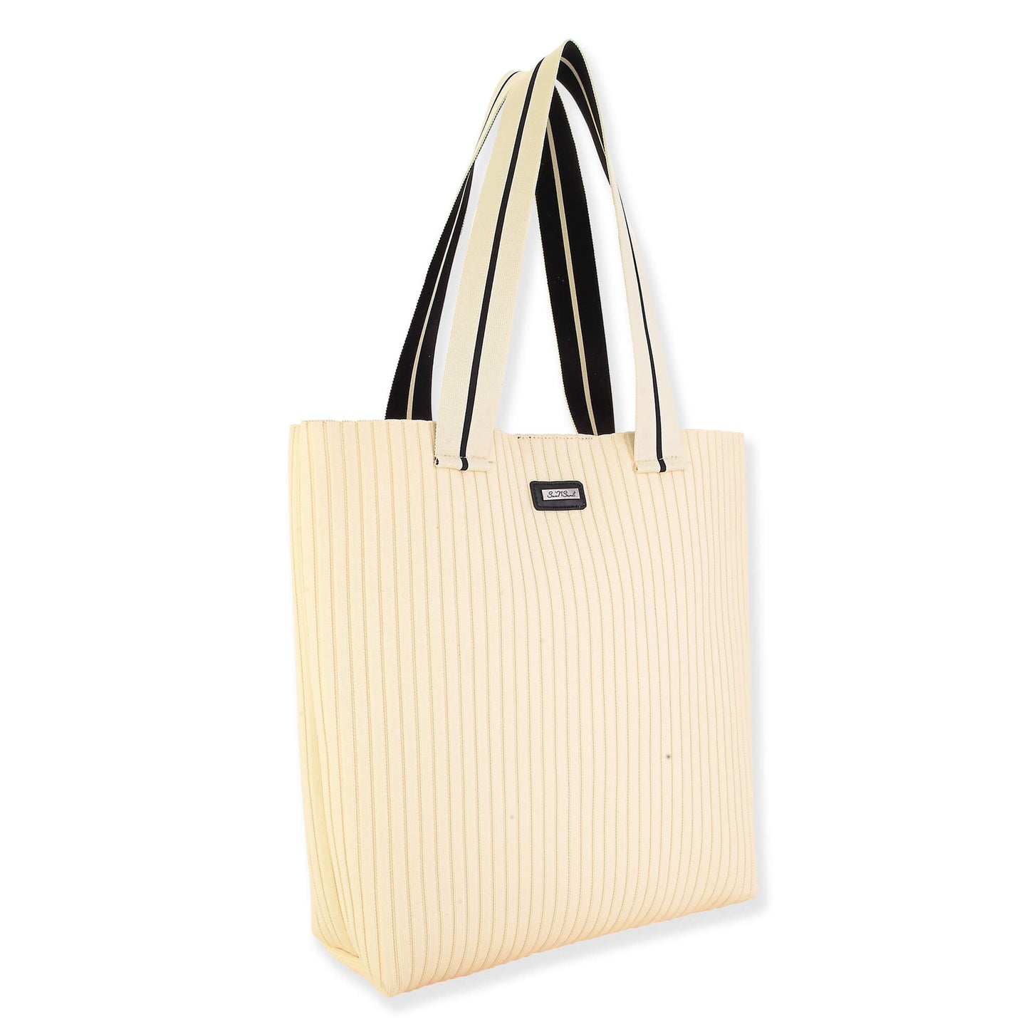Ribbed Shoulder Tote with Magnetic Snap - Ivory