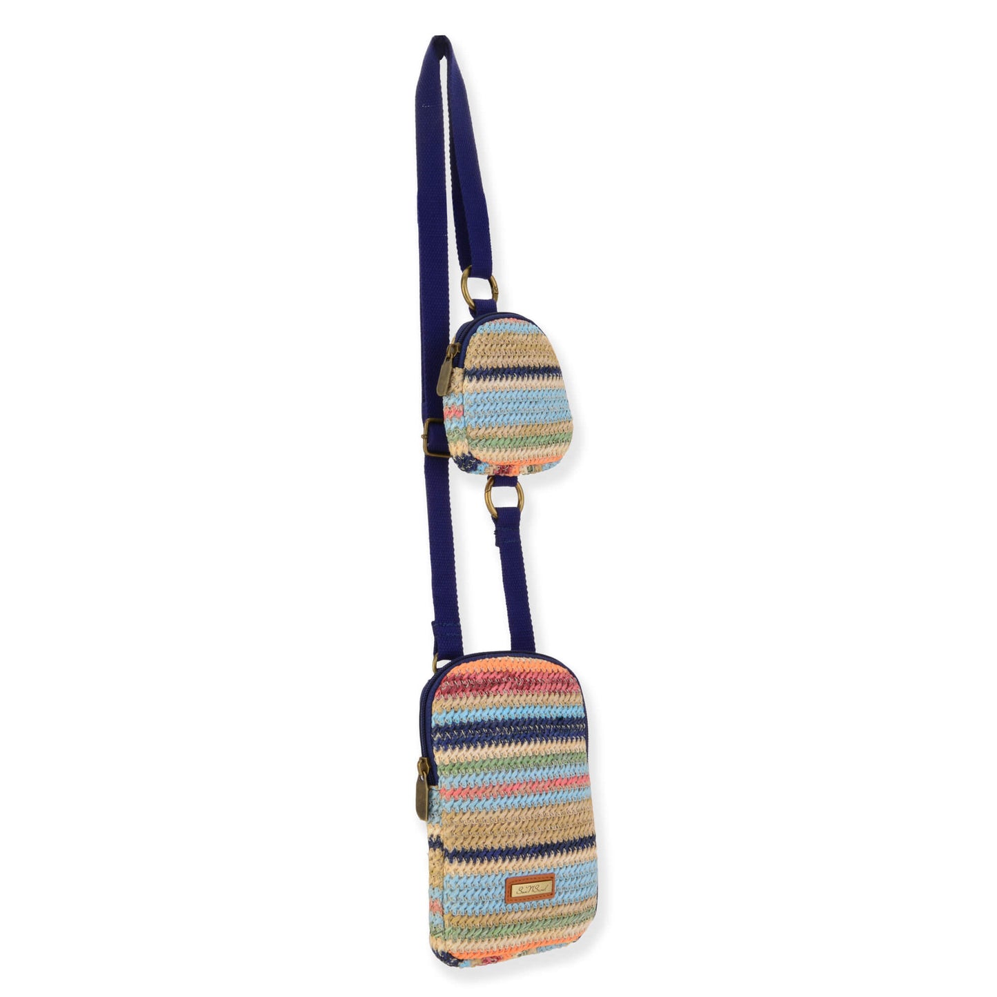 Crossbody Bag with Attached Small Pouch - Blue