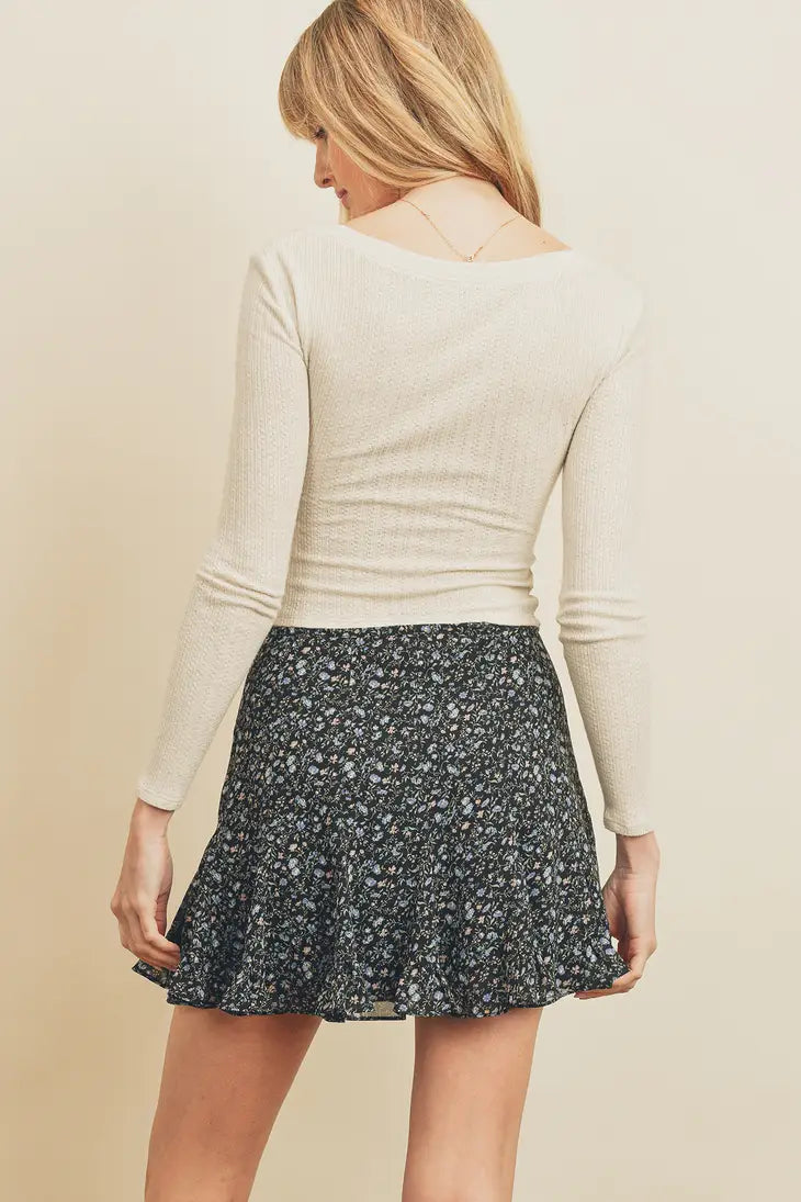 After Dark Flared Mini Skirt - Black Floral