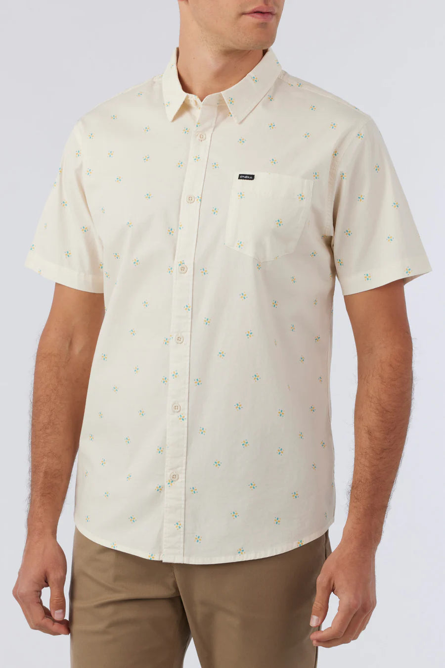 Quiver Stretch Modern Short Sleeve Button-Down Shirt - Cream