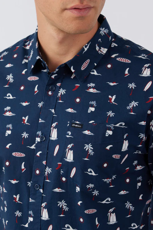 Quiver Stretch Modern Short Sleeve Button-Down Shirt - Navy