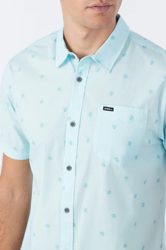 Quiver Stretch Modern Short Sleeve Button-Down Shirt - Sky
