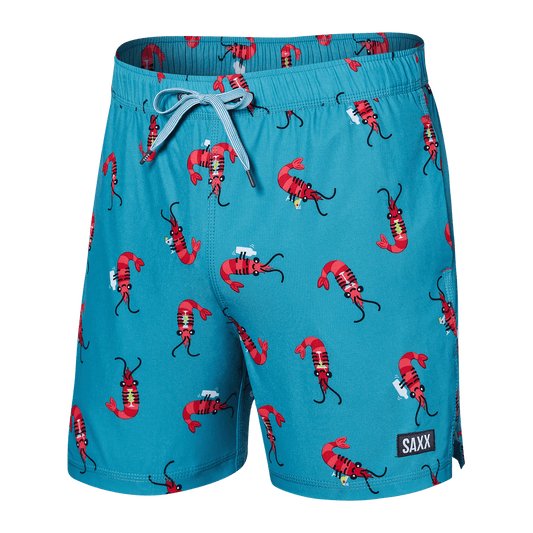 Oh Buoy 5" Swim Shorts with Compression Liner - Shrimp Cocktail (Blue Moon)