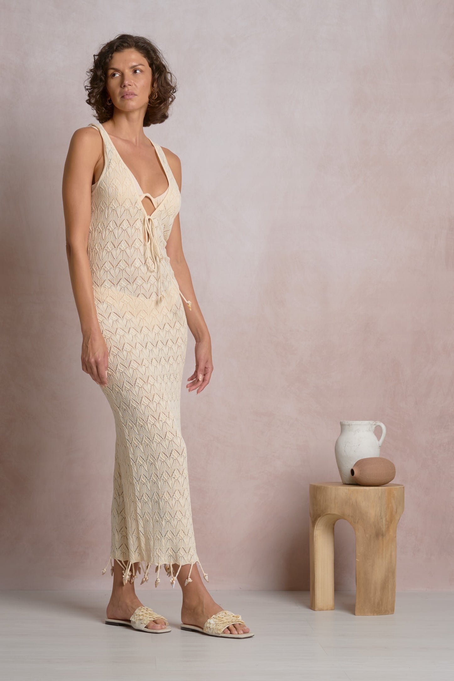 Tank Strap Crochet Maxi Dress - Natural