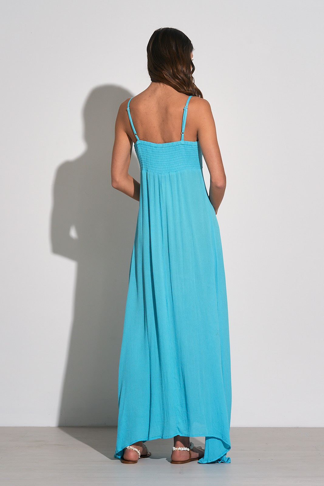 Spaghetti Strap Tie Front Maxi Dress - Aqua
