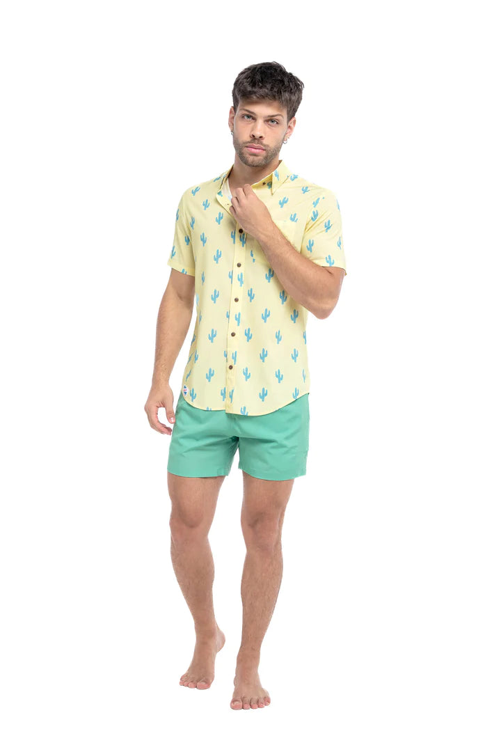 Rayon Stretch Short Sleeve Button-Down Shirt - Cactus