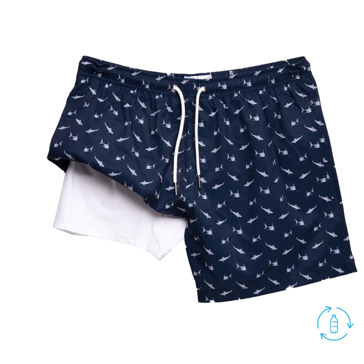 Classic Swim Shorts with Compression Liner - Sharks