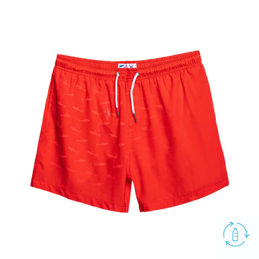 Classic Switch Swim Shorts - Water-Activated Pattern - Red to Sharks