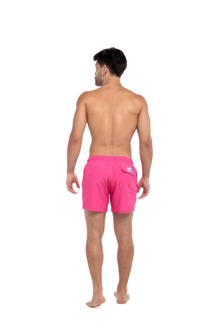 Classic Switch Swim Shorts - Water-Activated Pattern - Pink to Palm Trees