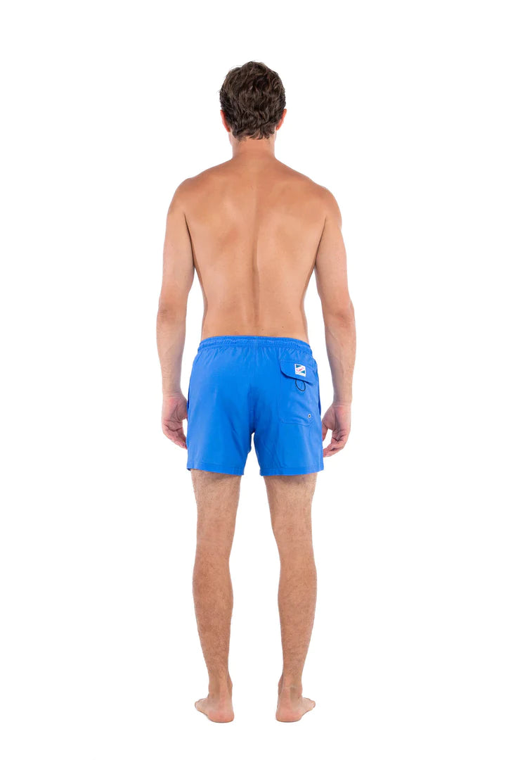 Classic Switch Swim Shorts - Water-Activated Pattern - Blue to Flamingos