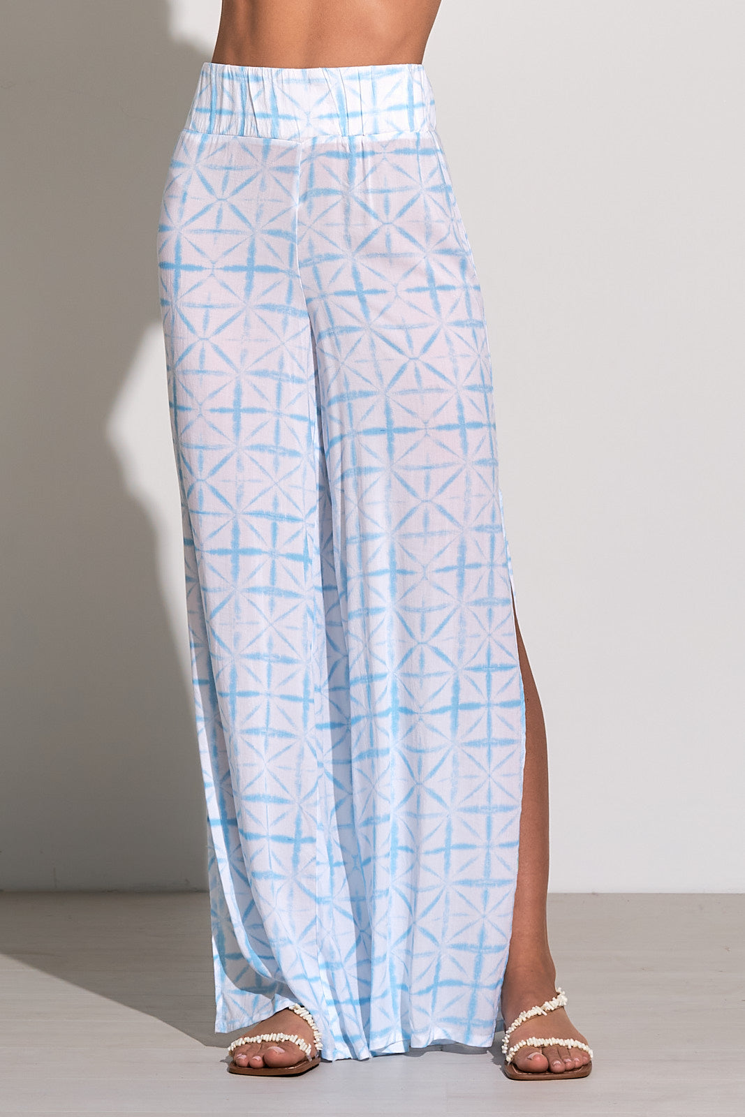 Wide Leg Pants with Side Slit and Elastic Waistband - Blue Starburst –  NautiGirl Beachwear