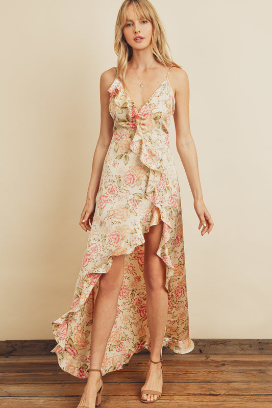 Dress Forum Ruffle Front Maxi Dress - Cream/Floral