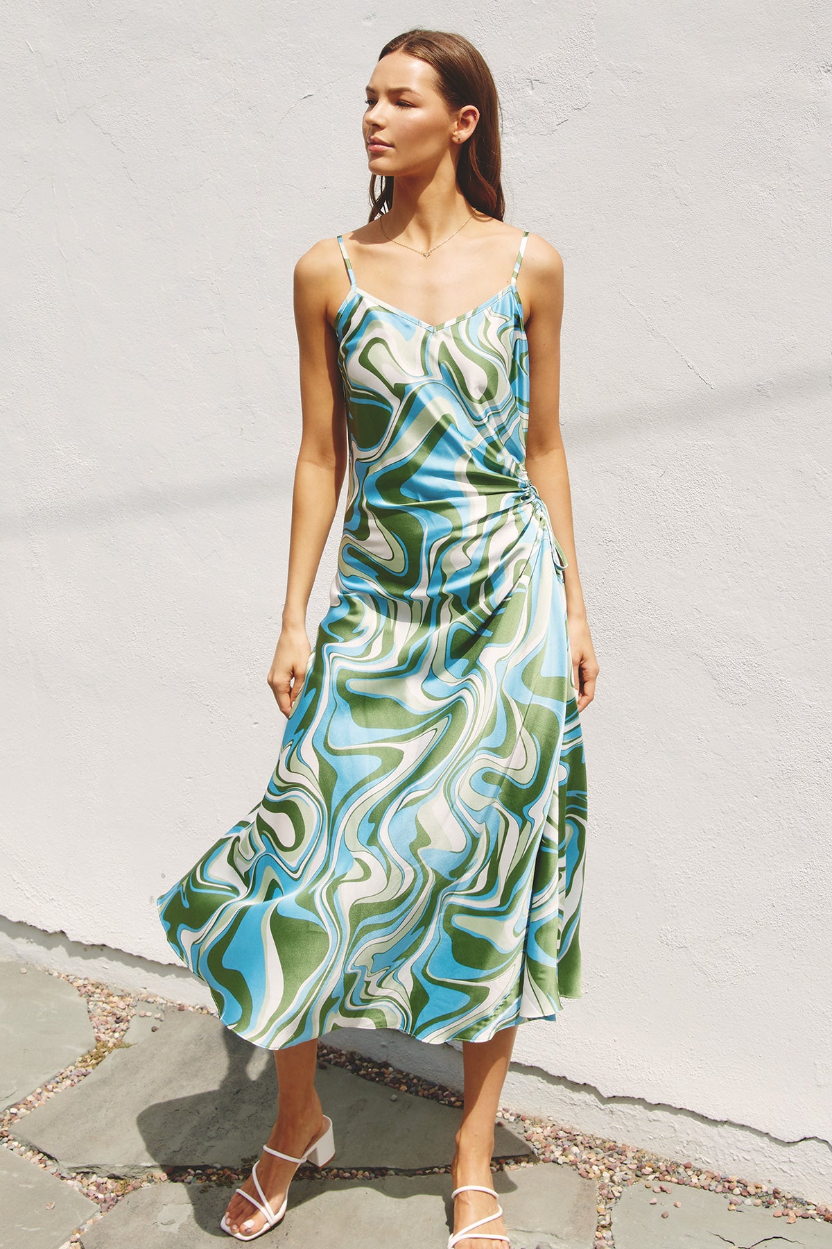 Summer Breeze Ruched Side Cutout Maxi Dress - Coastal Breeze Large Summer Breeze Ruched Side Cutout Maxi Dress - Coastal Breeze Large