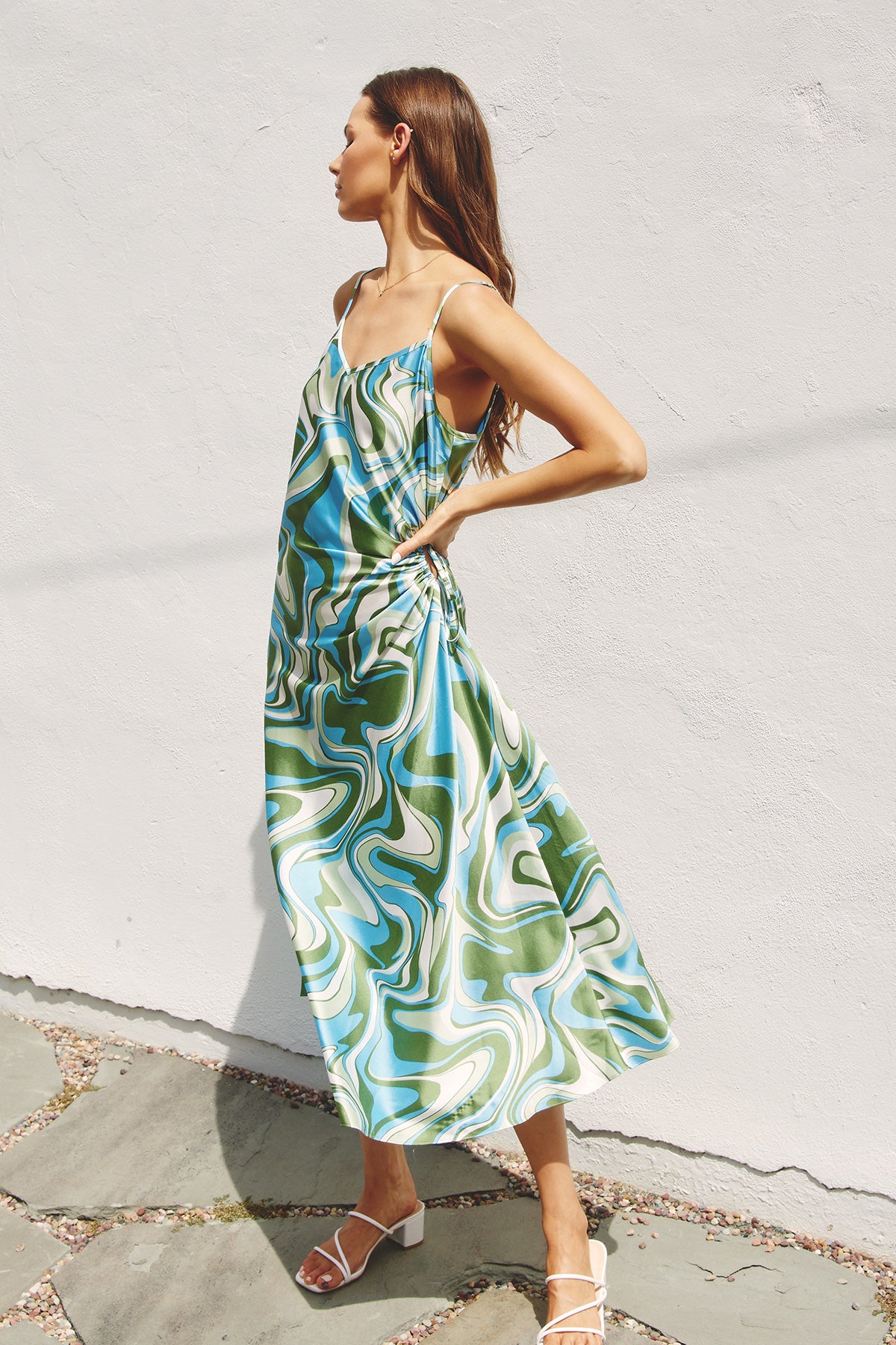 Summer Breeze Ruched Side Cutout Maxi Dress - Coastal Breeze