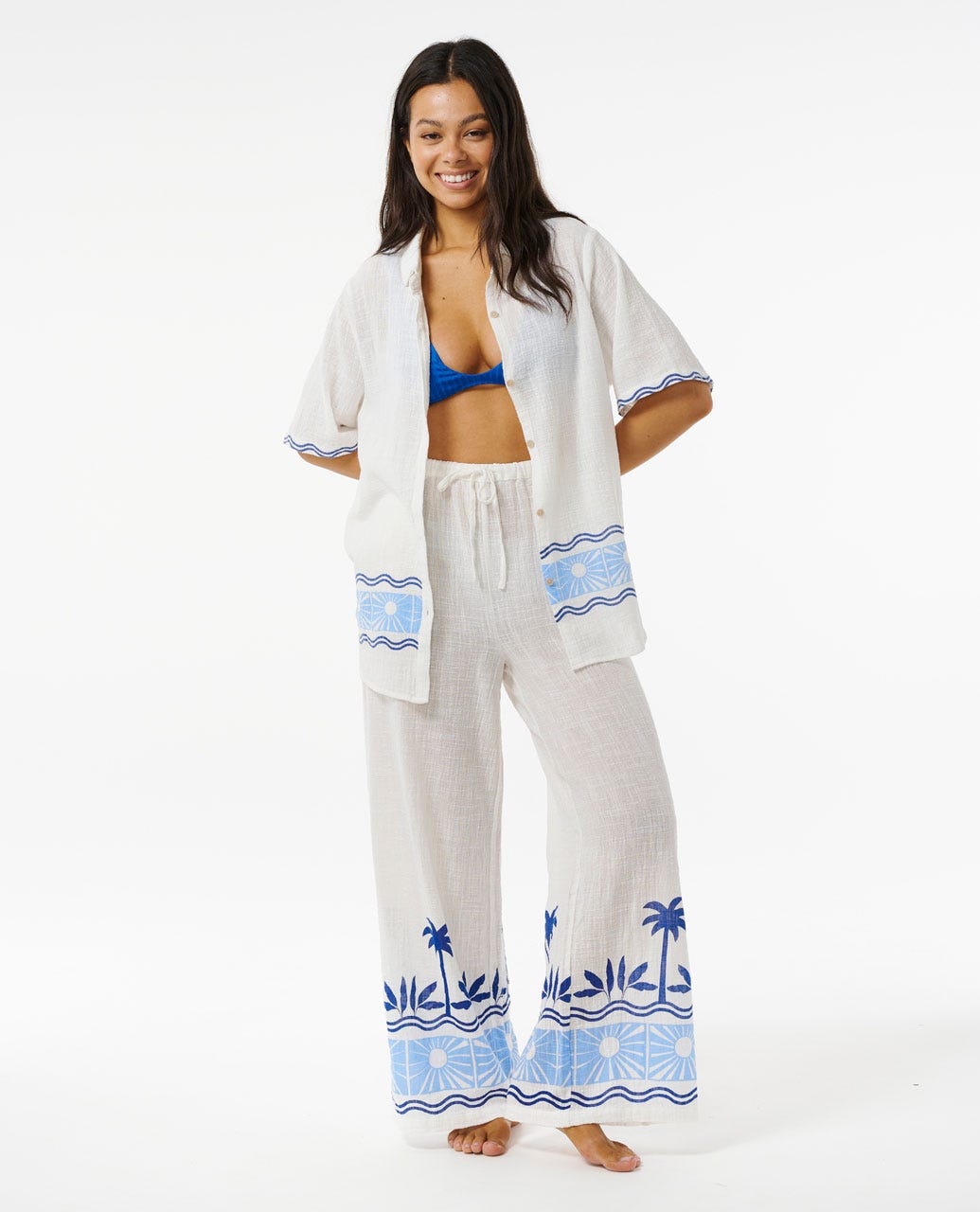 Santorini Sun Printed Pants - Blue