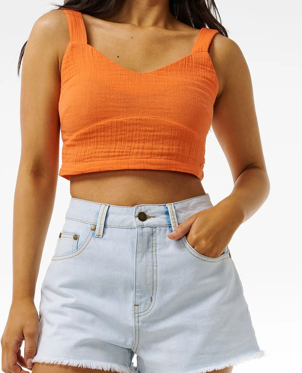 Premium Surf Cropped Tank Top - Bright Orange