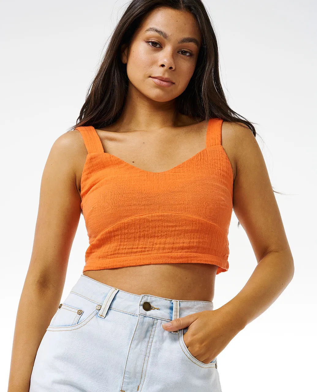 Premium Surf Cropped Tank Top - Bright Orange