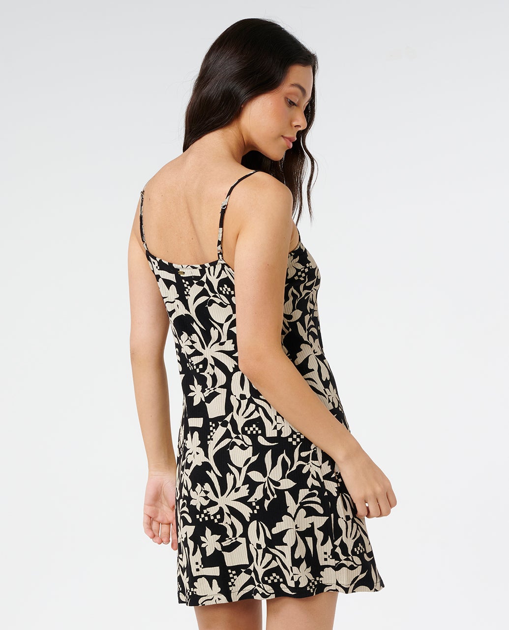 Surf Dreams Printed Ribbed Mini Dress - Black