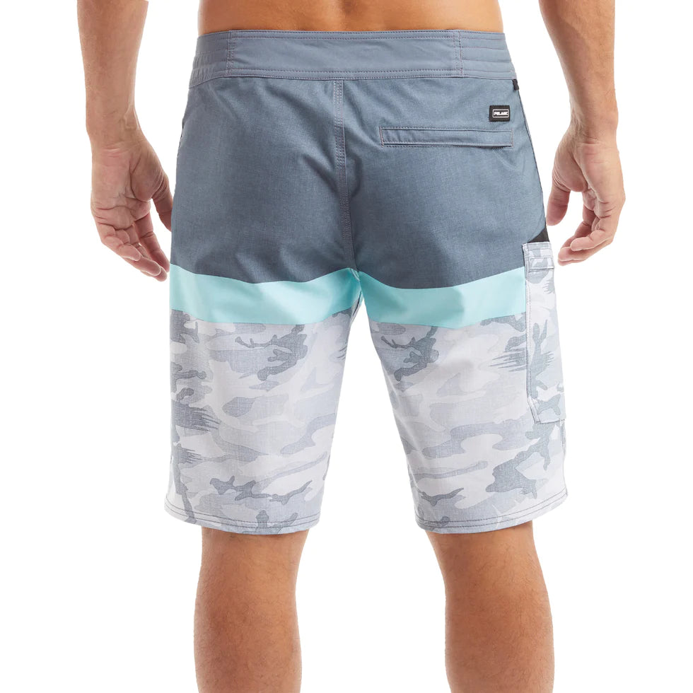 Blue Water 21" Board Shorts - Fish Camo Stacked - Light Grey