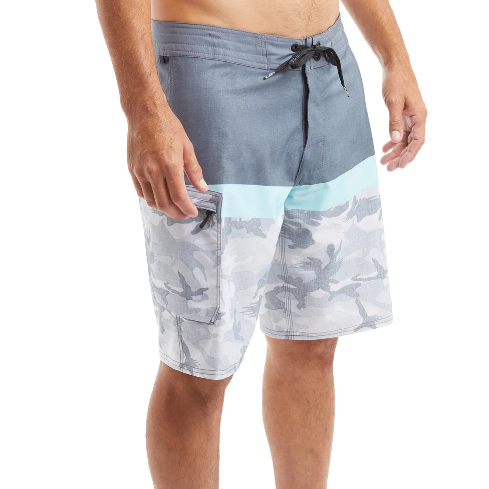 Blue Water 21" Board Shorts - Fish Camo Stacked - Light Grey
