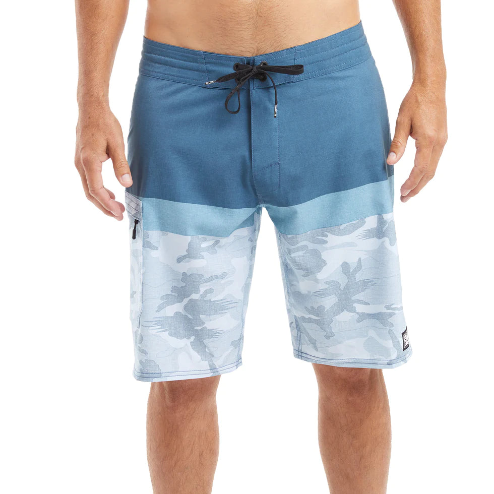 Blue Water 21" Board Shorts - Fish Camo Stacked - Slate