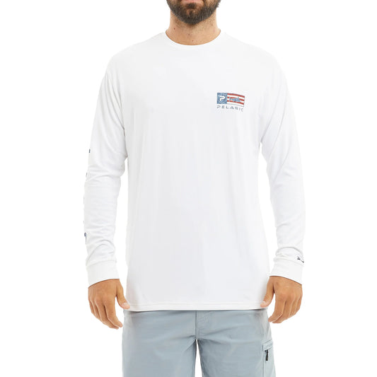 Pelagic Sun Shirt LS - Aquatek Icon Americamo - White