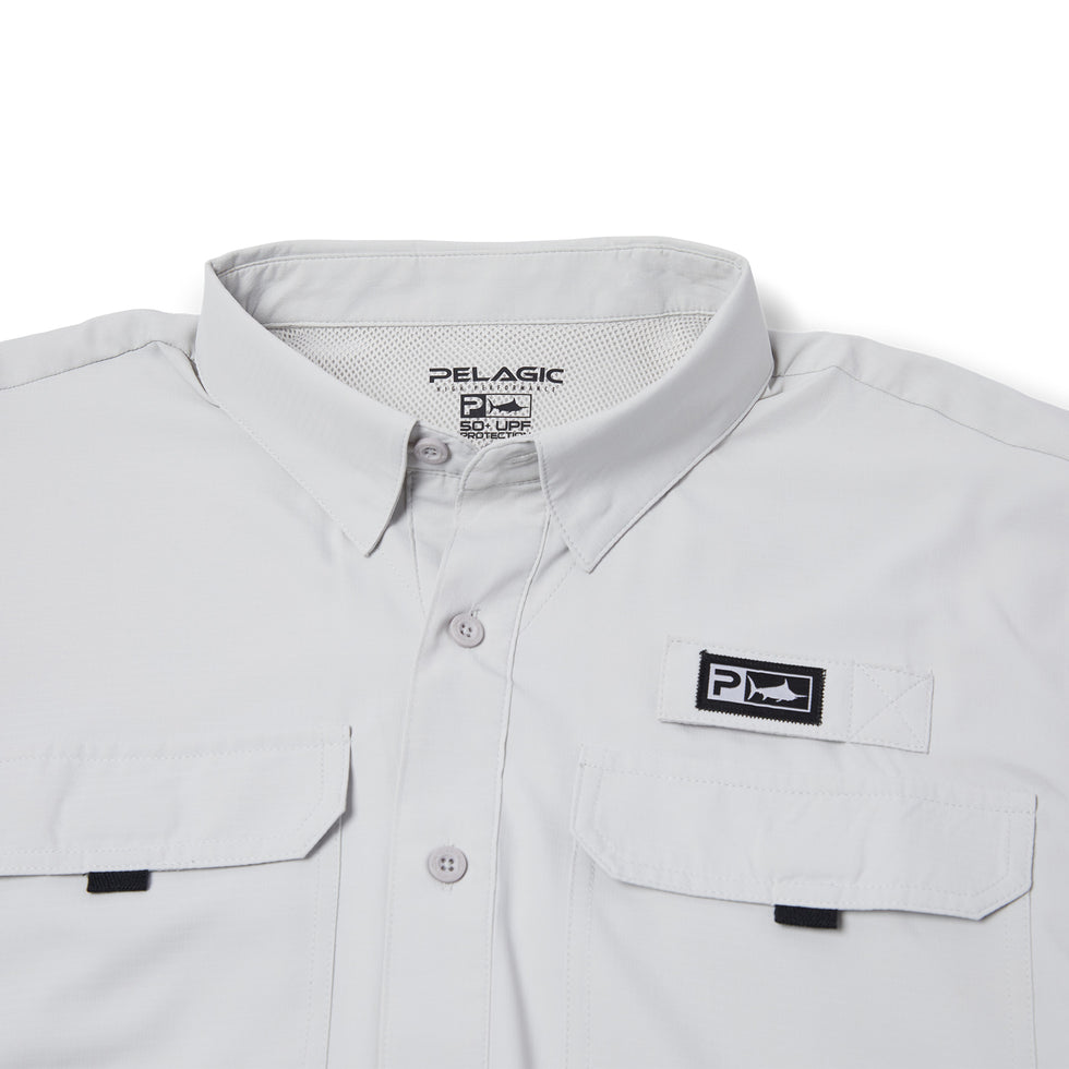 Keys Short Sleeve Button-Down Guide Fishing Shirt - Light Grey