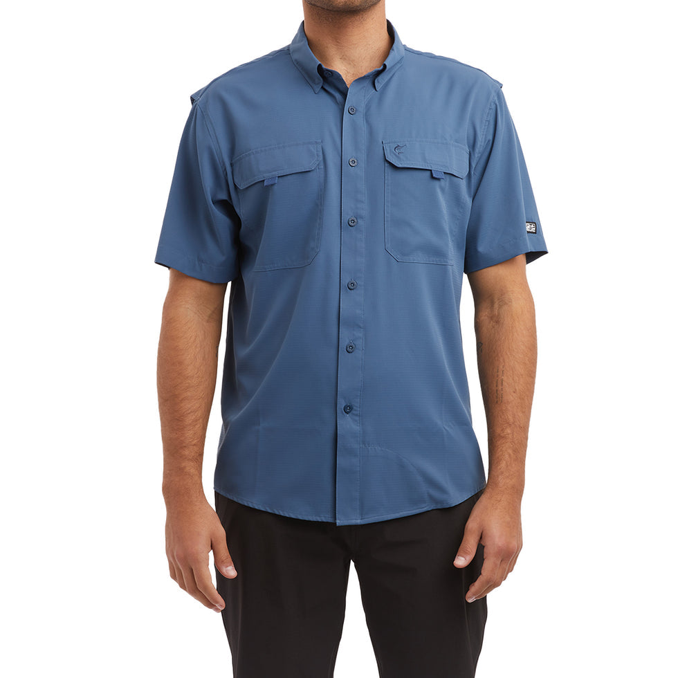 Keys Short Sleeve Button-Down Guide Fishing Shirt - Smokey Blue