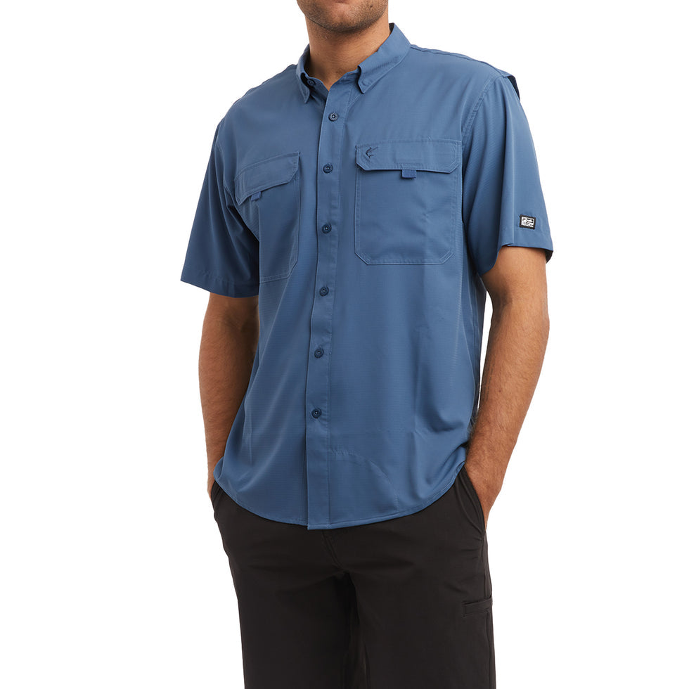 Keys Short Sleeve Button-Down Guide Fishing Shirt - Smokey Blue