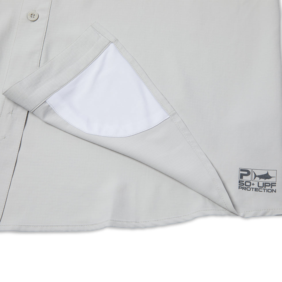 Keys Long Sleeve Button-Down Guide Fishing Shirt - Light Grey