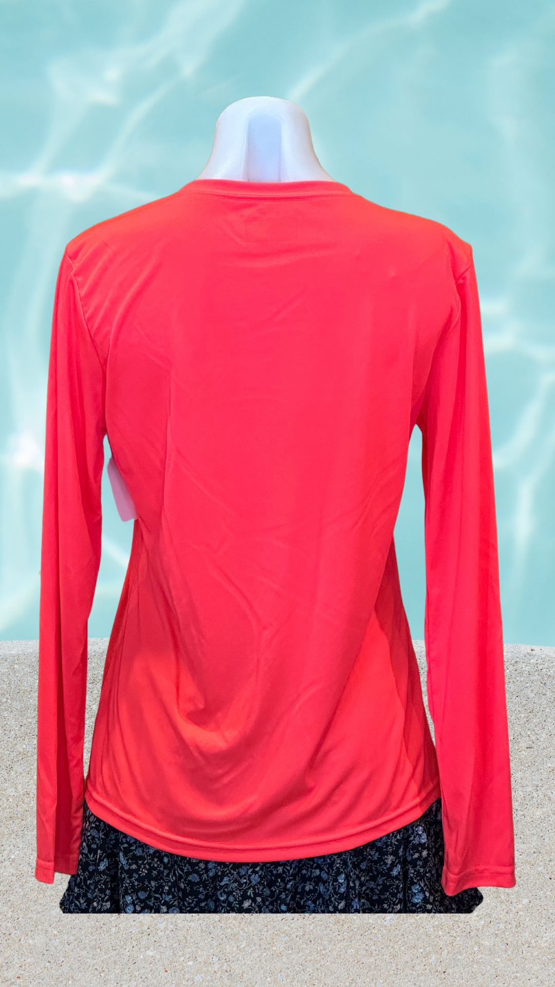 Women's Long Sleeve UPF Sun Shirt - Coral - Kaia Logo (Front) - Blue Text