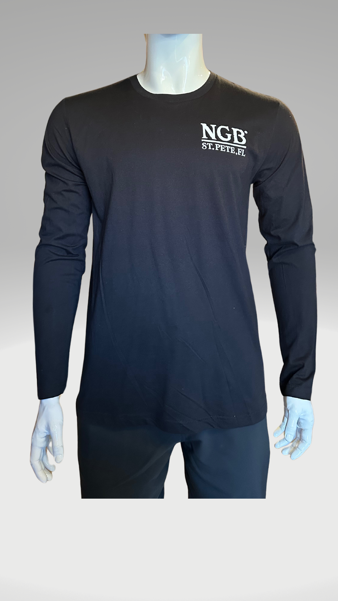 Long Sleeve T-Shirt - Black - Kaia on Distressed FL Flag