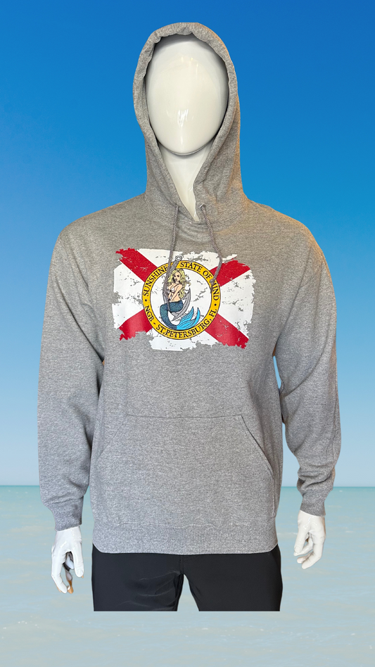 Pullover Hoodie - Light Grey - Kaia on Distressed FL Flag (Front)