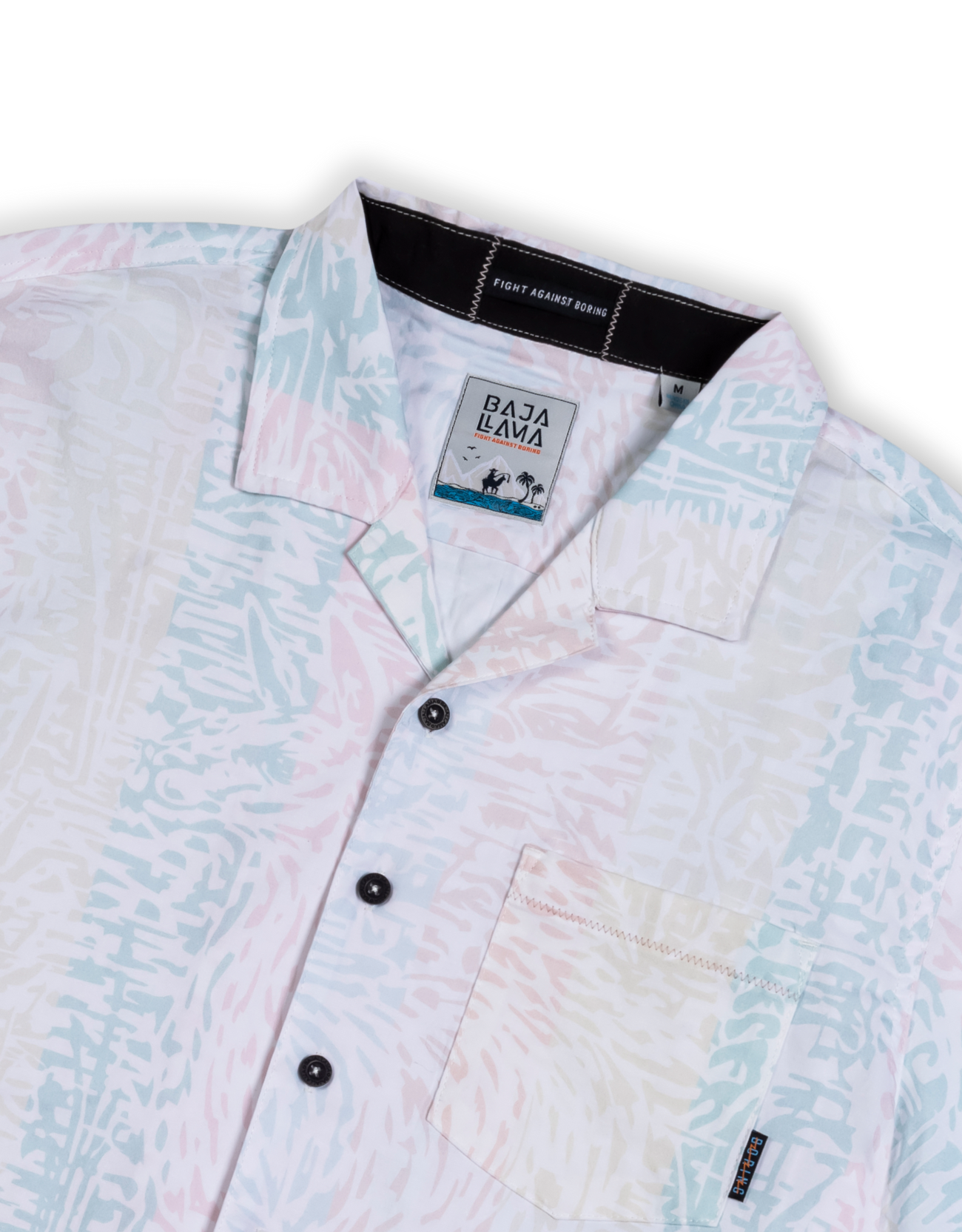 7-Seas Short Sleeve Button-Down Shirt - Llama Stripes