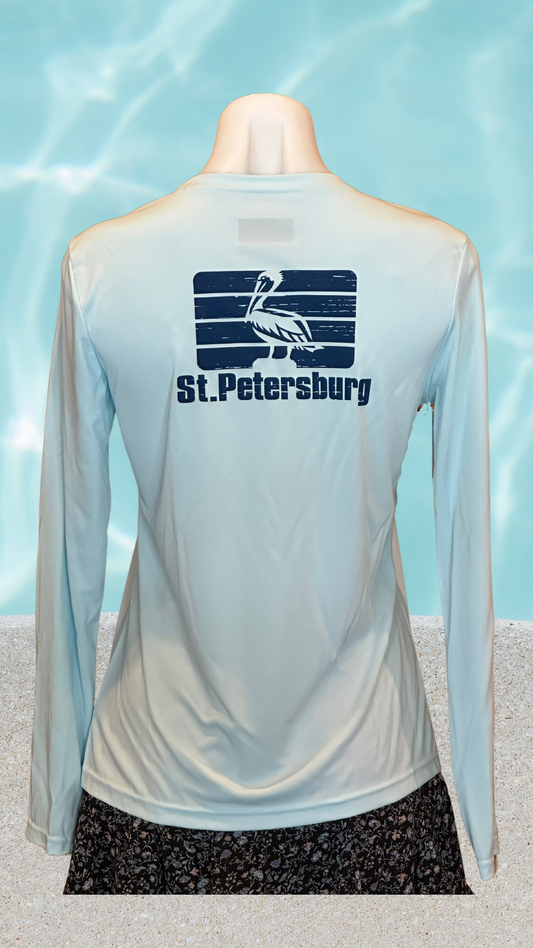 Women's Long Sleeve UPF Sun Shirt - Pastel Blue - Blue St. Pete Pelican