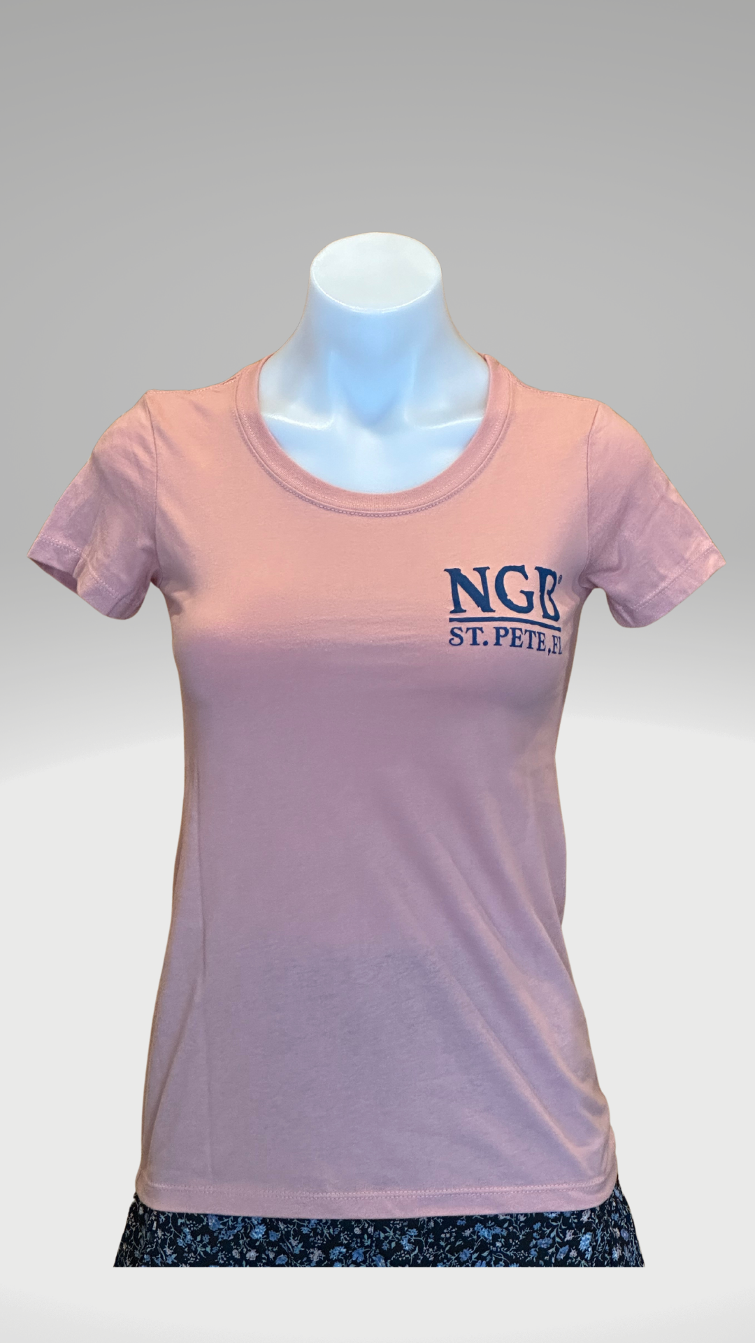 Women's Short Sleeve T-Shirt - Desert Pink - Kaia Logo - Blue Text