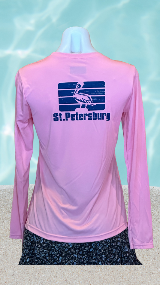 Women's Long Sleeve UPF Sun Shirt - Pink - Blue St. Pete Pelican