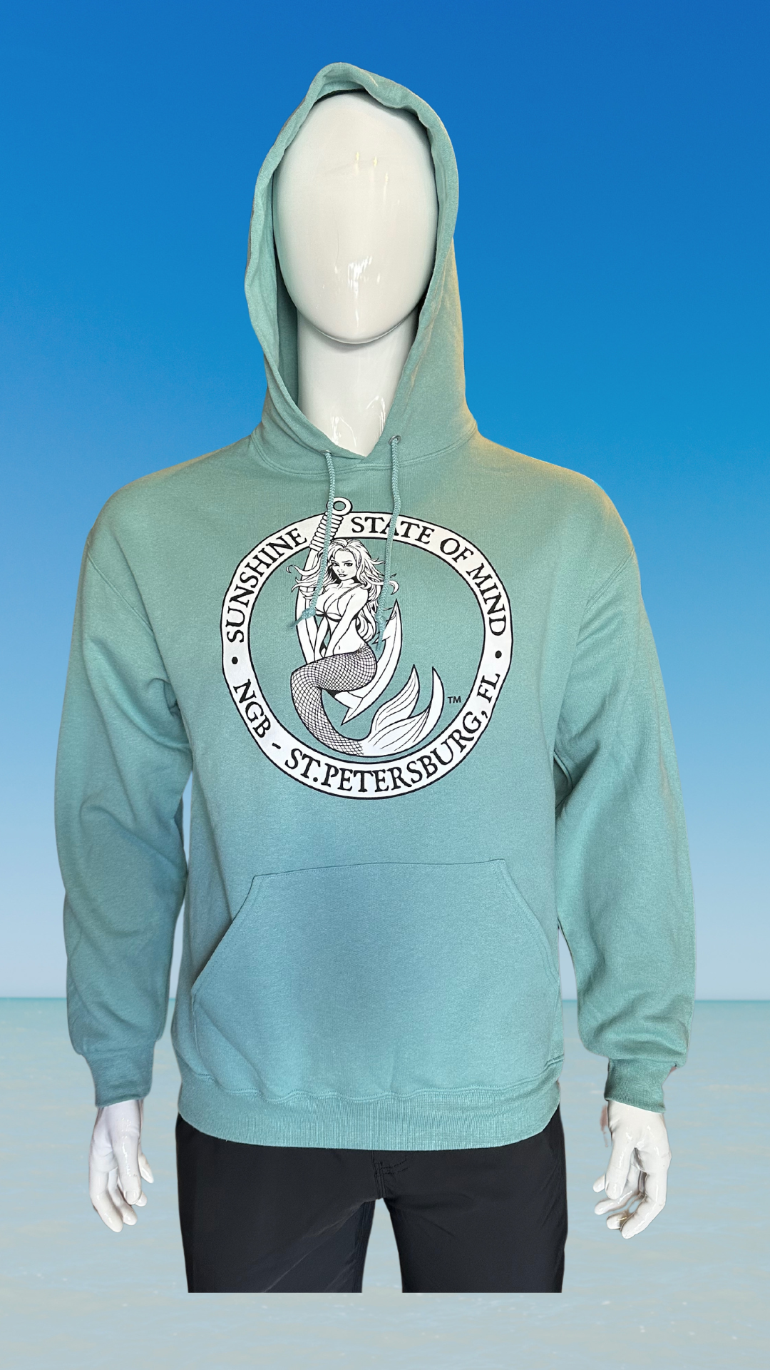 Pullover Hoodie - Sage - Black/White Kaia on FL Seal (Front)