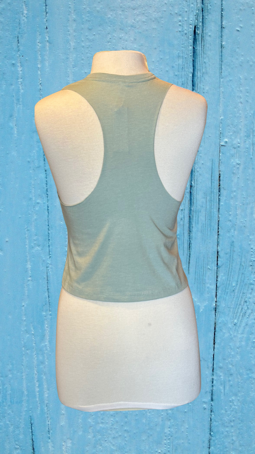 Women's Cropped Tank Top - Dusty Blue - Kaia Logo (Front) - Blue Text